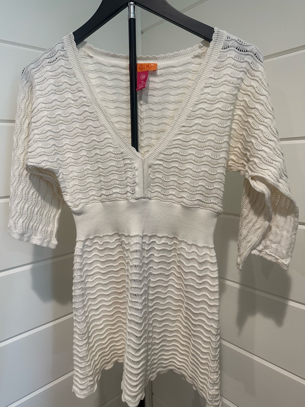 Catch My I White Cream Crochet Mini Dress Wave Knit Size M